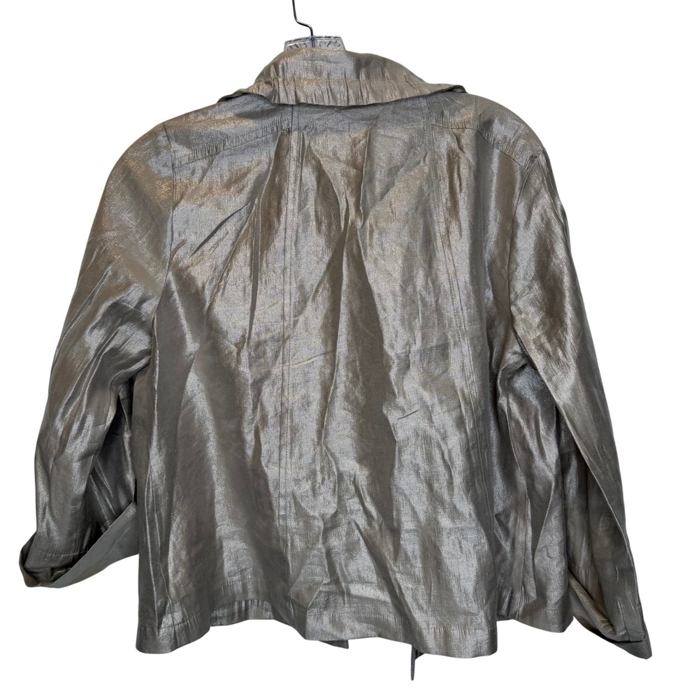 Ruby Rd Petite Metallic Silver Jacket Women Size 6P Button Front Collared Casual - Picture 2 of 4